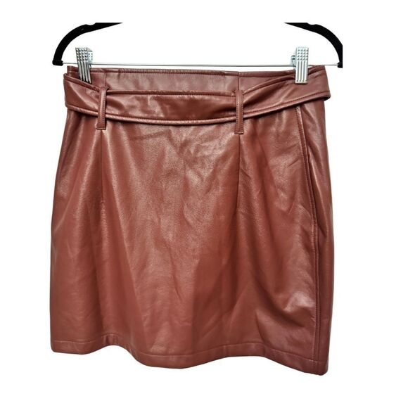Rachel Zoe Faux Leather Mini Skirt Brown - Picture 3 of 8